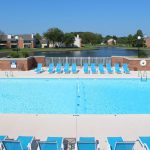Deck chairs by the swimming pool