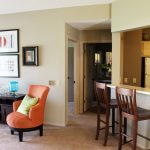 Living room and breakfast bar in a 1-bedroom apartment