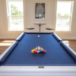 View looking down at racked pool balls